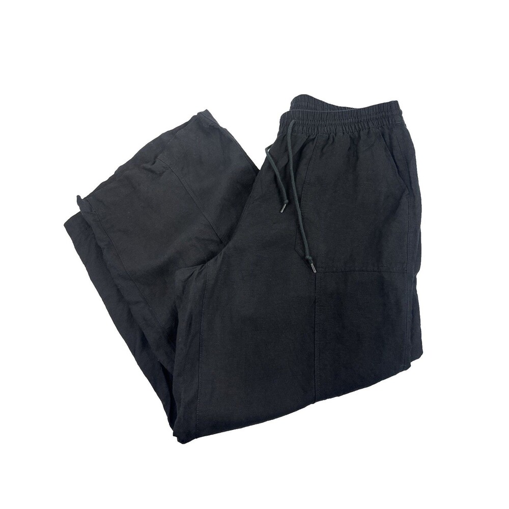 Lane Bryant Wide Leg Linen Rayon Pants Black Drawstring Pull On Womens 14/16‎